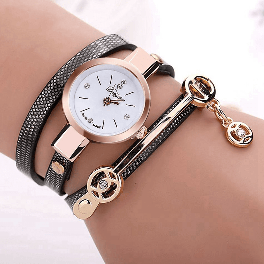 DUOYA XR1297 Fashion Casual Ladies Diamand PU Leather Strap Women Bracelet Watch Quartz Watch - MRSLM