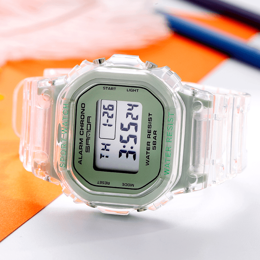 SANDA 2009 Transparent Strap Fresh Color Fashion Luminous Display Stopwatch Coupole Digital Watch - MRSLM