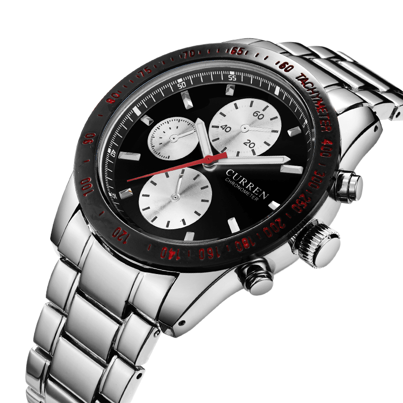 CURREN 8016 Decorative Three Dials Full Steel Quartz Watches Business Style Men Wrist Watch - MRSLM