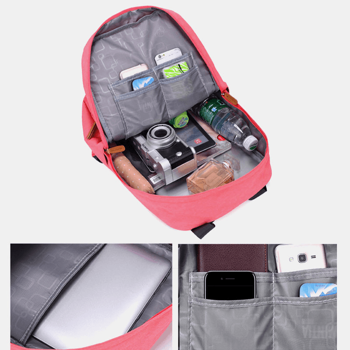 Men Women Fashion Large Capacity Multi-Pocket Pure Color Backpack - MRSLM