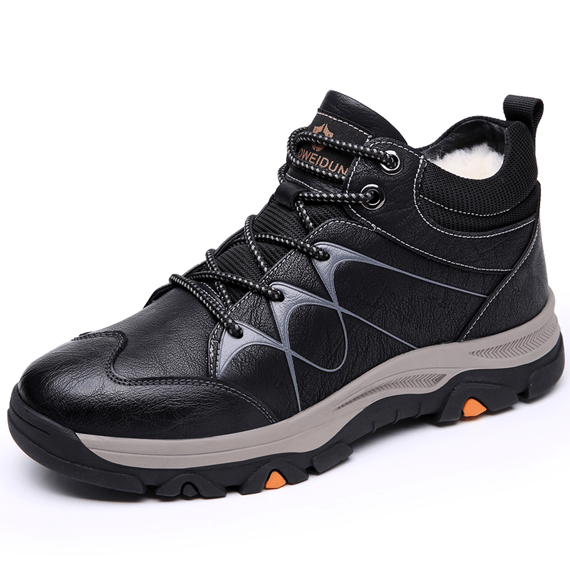 Men Genuine Leather Soft Sole Warm Lined Padded Lace up Comfy Casual Sports Shoes - MRSLM