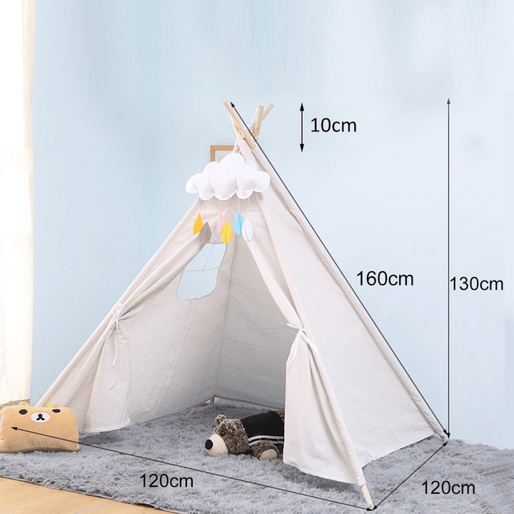 160Cm Large Teepee Tent Kids Cotton Canvas Pretend Play House Boy Girls Wigwam Gift - MRSLM