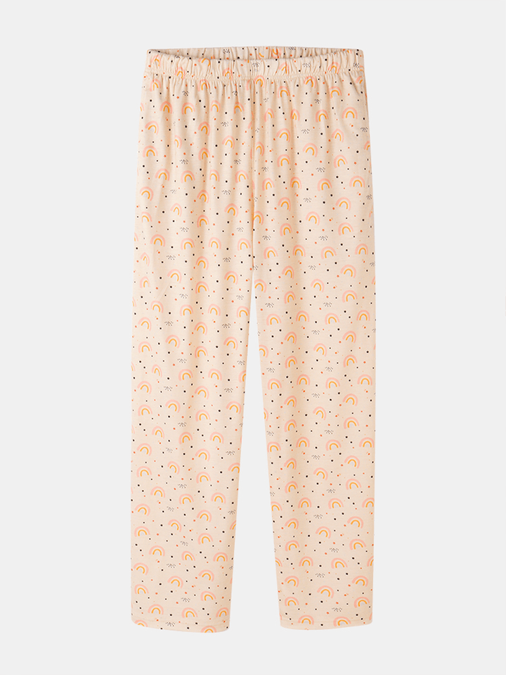 Plus Size Women Cute Cat Rainbow Print Long Sleeve Loose Pants Home Lounge Pajamas Sets - MRSLM