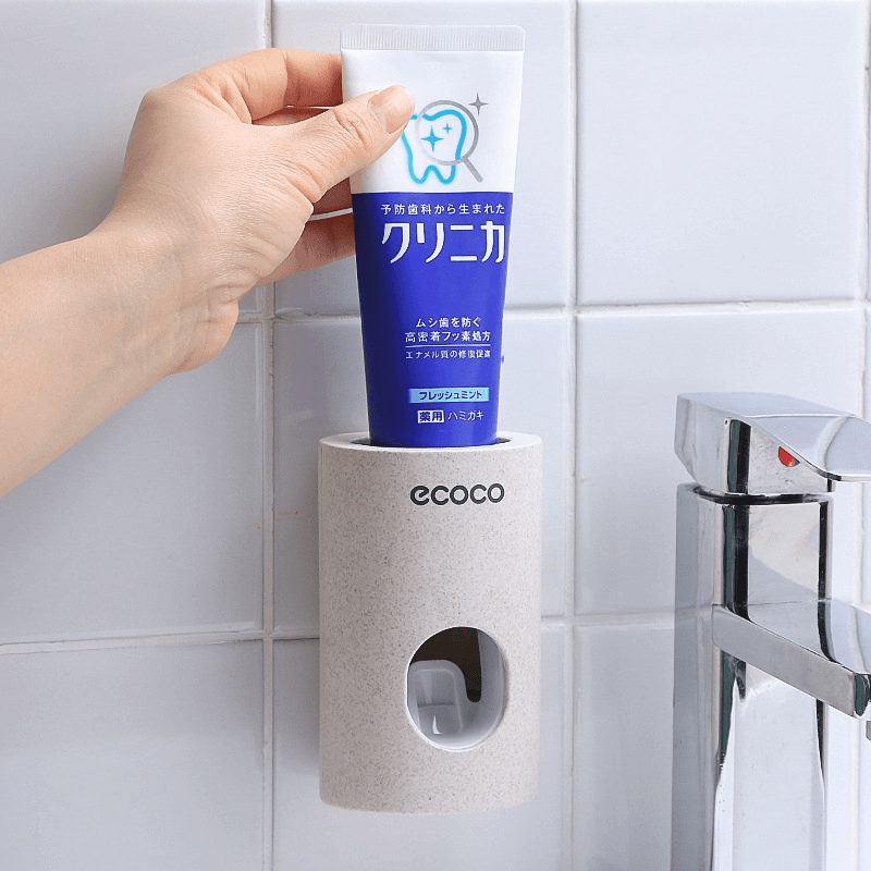 Ecoco Automatic Toothpaste Dispenser Dust-Proof Toothbrush Holder Wall Mount Stand Bathroom Accessories Set Toothpaste Squeezer - MRSLM