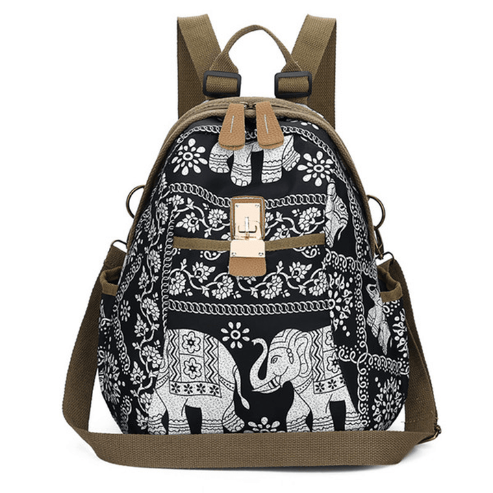 Women Elephant Print Travel Backpack National Shoulder Bag - MRSLM