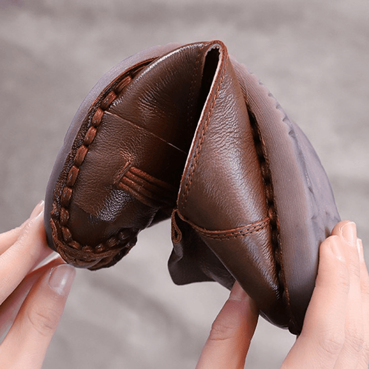 Women Handmade Stricing Decor Comfy Soft Sole Casual Leather Loafers - MRSLM