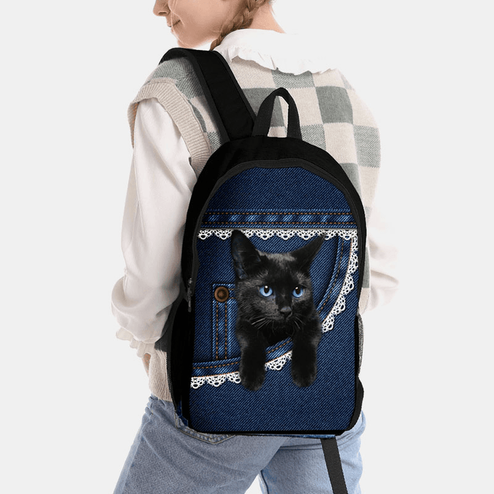 Women Oxford Cloth Cat Printing Large Capacity School Bag Backpack - MRSLM