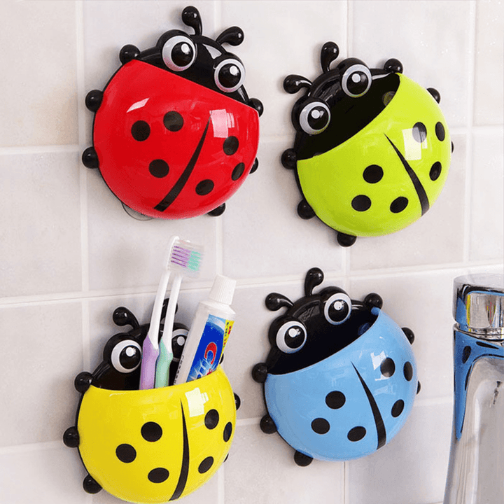Cute Pocket Ladybug Wall Suction Cup Pocket Toothbrush Holder Bathroom Hanger Stuff Home Decoration - MRSLM