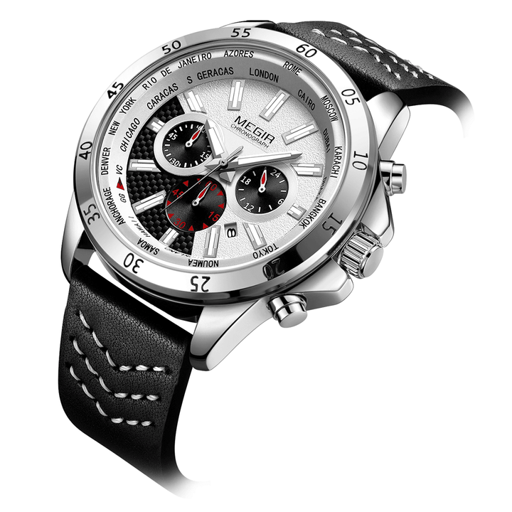 MEGIR 2103 Calendar Business Style Men Wrist Watch Luminous Display Quartz Watch with Box - MRSLM