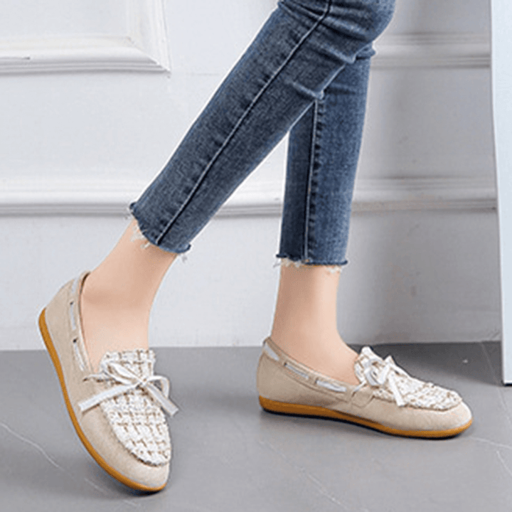 Women Butterfly Knot Decor Small Fragrance Wind Comfy Breathable Casual Slip on Loafers - MRSLM