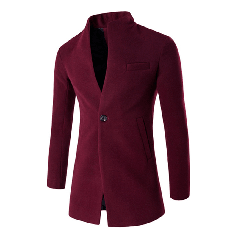 Mens Business One Button Stand Collar Fashion Casual Slim Fit Wool Jacket - MRSLM