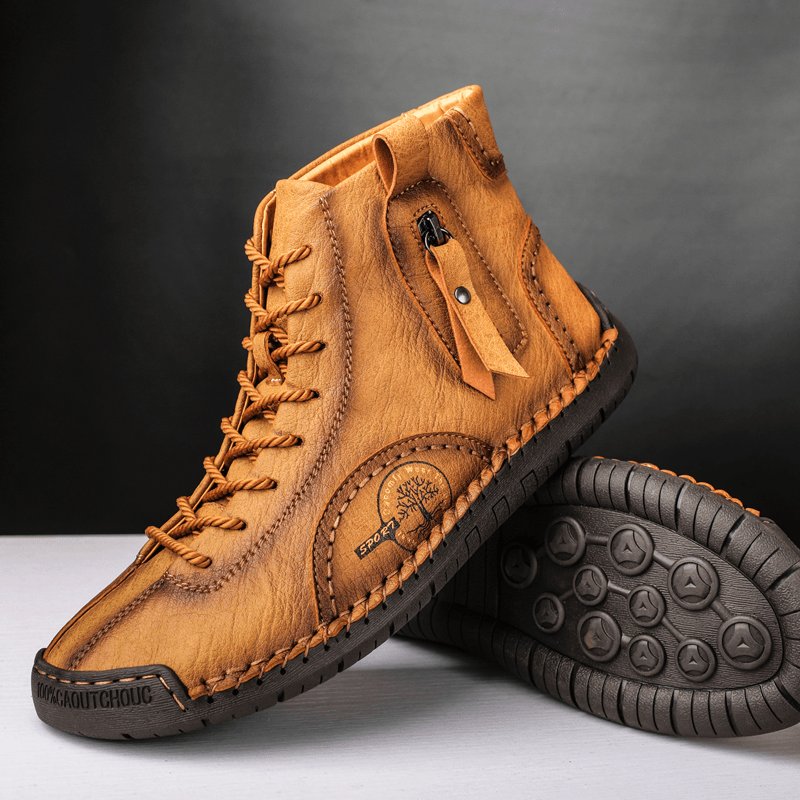 Menico Men Hand Stitching Microfiber Leather Warm Plush Lining Soft Ankle Boots - MRSLM