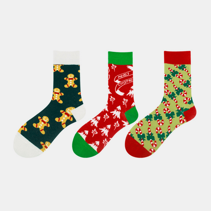 Unisex Cotton Personality Festive Christmas Tree Snowflake Pattern Couple Socks Tube Socks - MRSLM