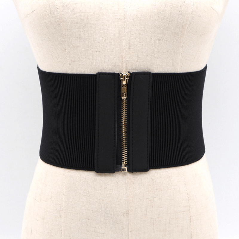 Fashion Black Elastic Wide Waist Dress Shirt Decoration Belt - MRSLM