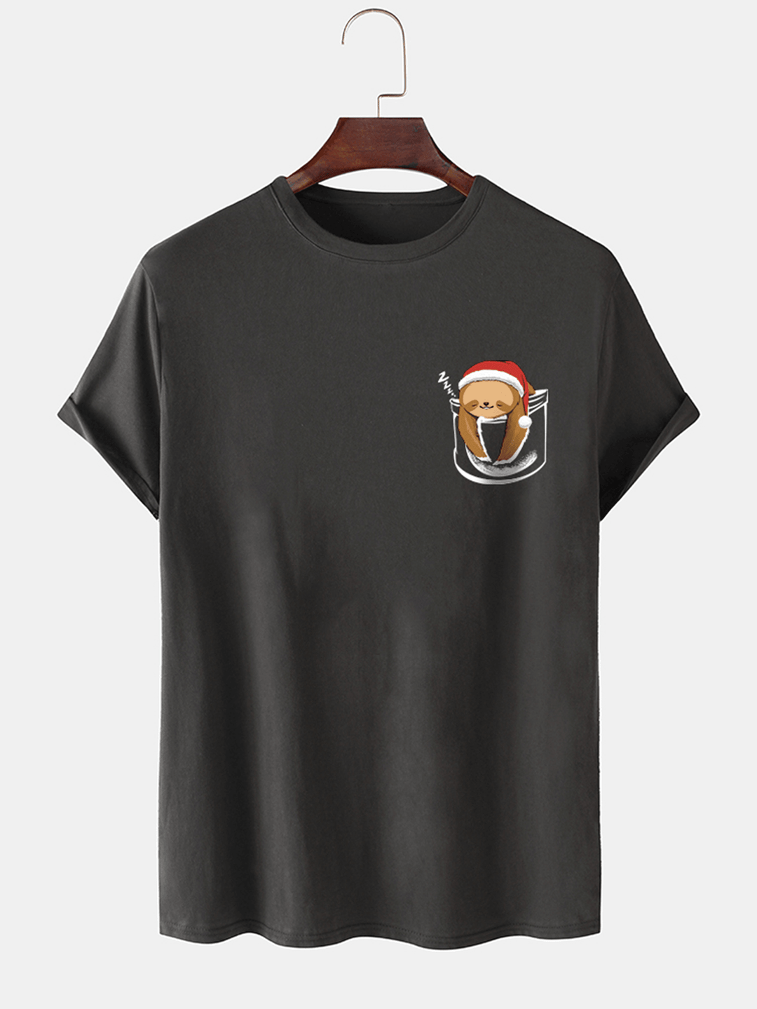 Mens 100% Cotton Christmas Bear O-Neck Solid Color Thin T-Shirt - MRSLM