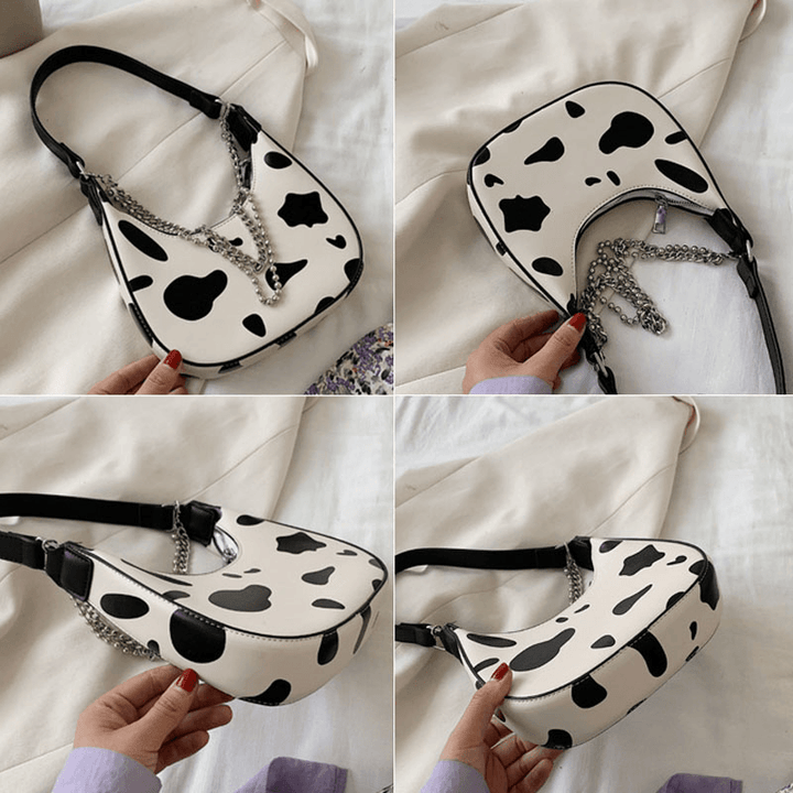 Women Cow Pattern Casual Stylish Chain Tote Shoulder Bag Handbag - MRSLM