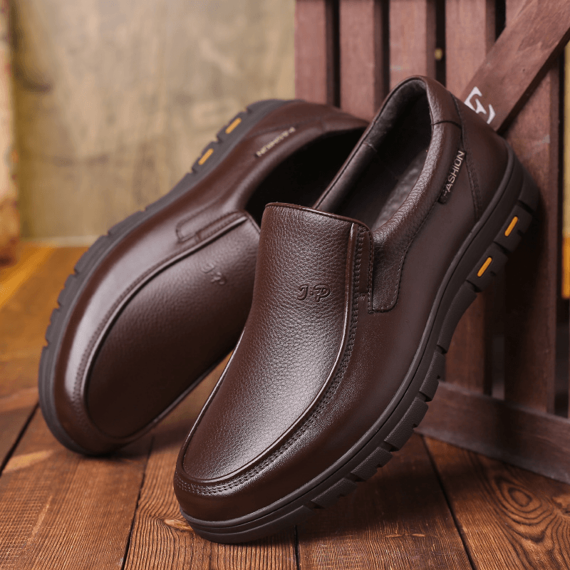 Men First Layer Cowhide Slip-On Slip Resistant Business Dress Shoes - MRSLM