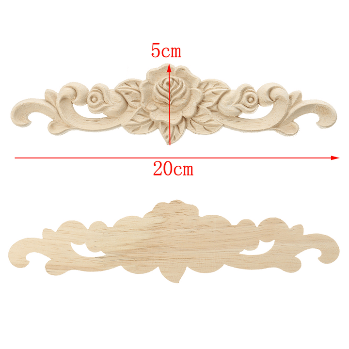 20X5Cm Wood Carved Onlay Applique Unpainted Rose Flower Door Decoration - MRSLM