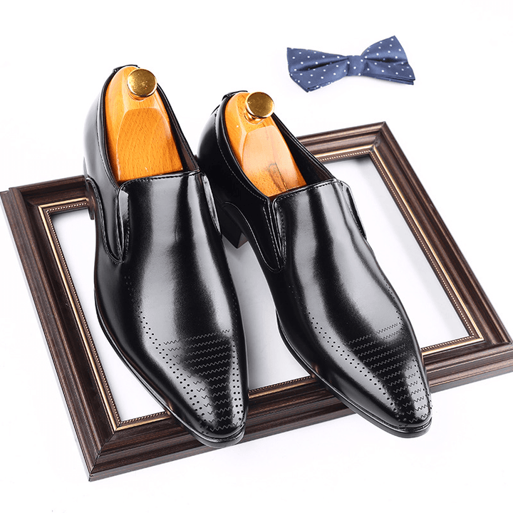 Men Breathable Soft Sole Pointy Toe Solid England Style Casual Dress Shoes - MRSLM