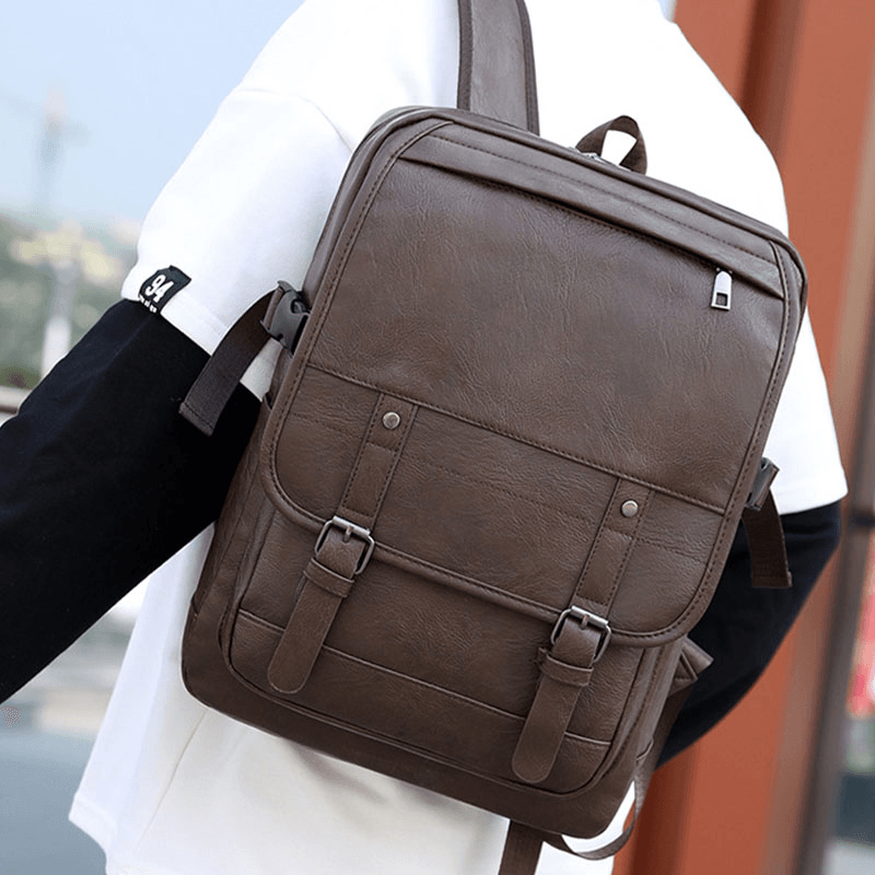 Vintage Faux Leather Anti-Theft Backpack Business Bag for Men - MRSLM