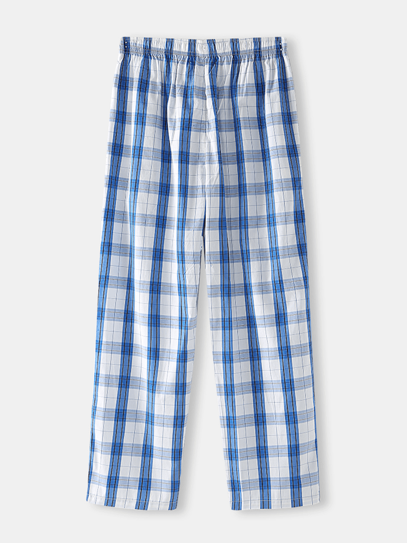 Men Classic Plaid Print Drawstring Cotton Home Pajama Pants with Pocket - MRSLM