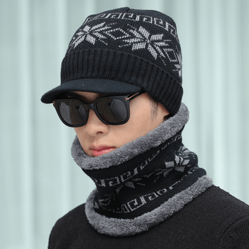 Unisex Men Winter Windproof Knit plus Velvet Hat Scarf Set - MRSLM
