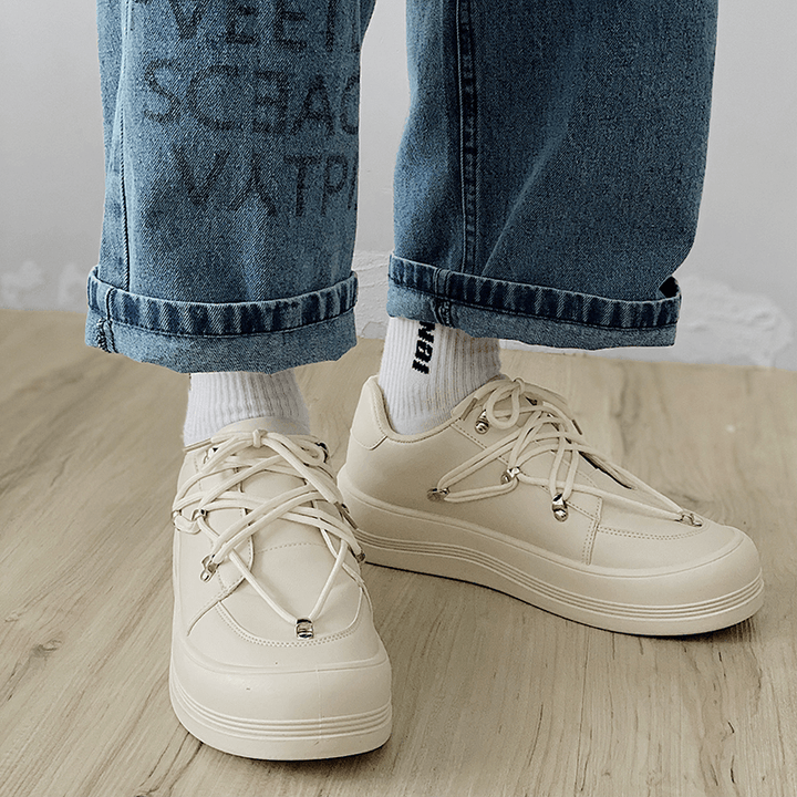 Men Solid Color Slip Resistant Lace-Up Casual Sneakers - MRSLM