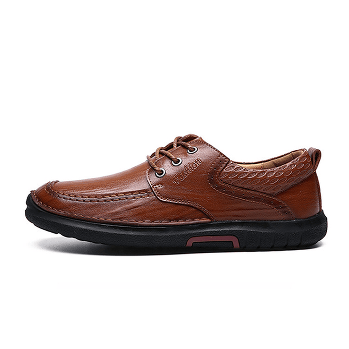 Men Casual Comfy Soft Sole Genuine Leather Lace up Oxfords Shoes - MRSLM