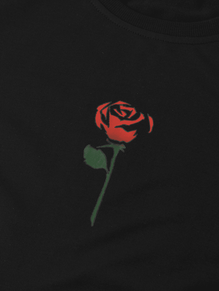Mens Rose Print round Neck Pullover Long Sleeve Simple Cotton Sweatshirts - MRSLM