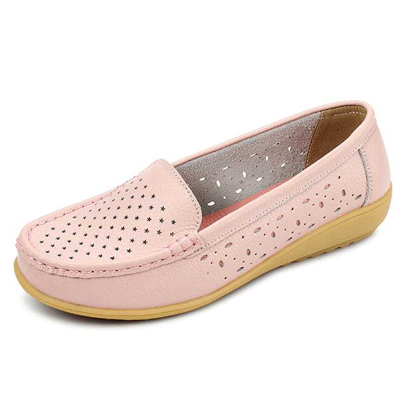 Women Casual Hollow Out Soft Comfortable Summer Slip on Outdoor Flats Loafer Shoes - MRSLM