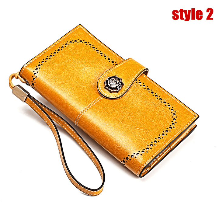 Women Genuine Leather Elegant Vintage Long Wallet Phone Bag - MRSLM