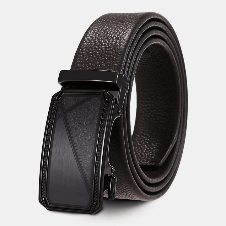 Men Genuine Leather Rectangular Alloy Automatic Buckle 3.5 CM Casual Business Ratchet Belt - MRSLM