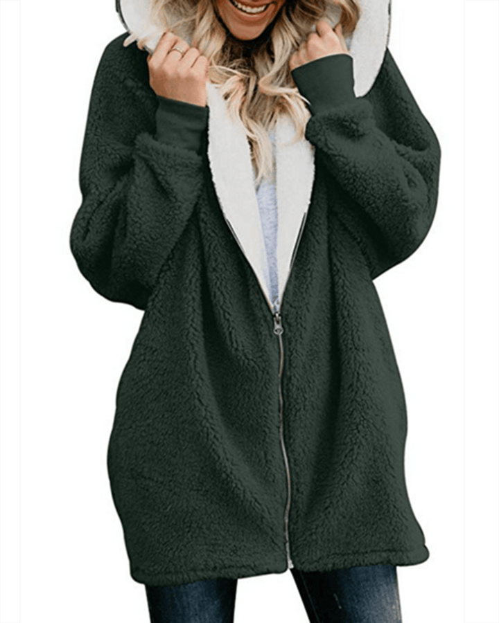 Women Solid Color Long Sleeve Zipper Casual Coats Jacket - MRSLM