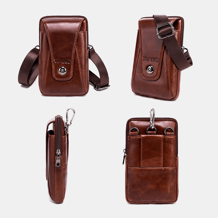 Men Genuine Leather Vintage Shoulder Bag Waist Bag Phone Bag for Business - MRSLM