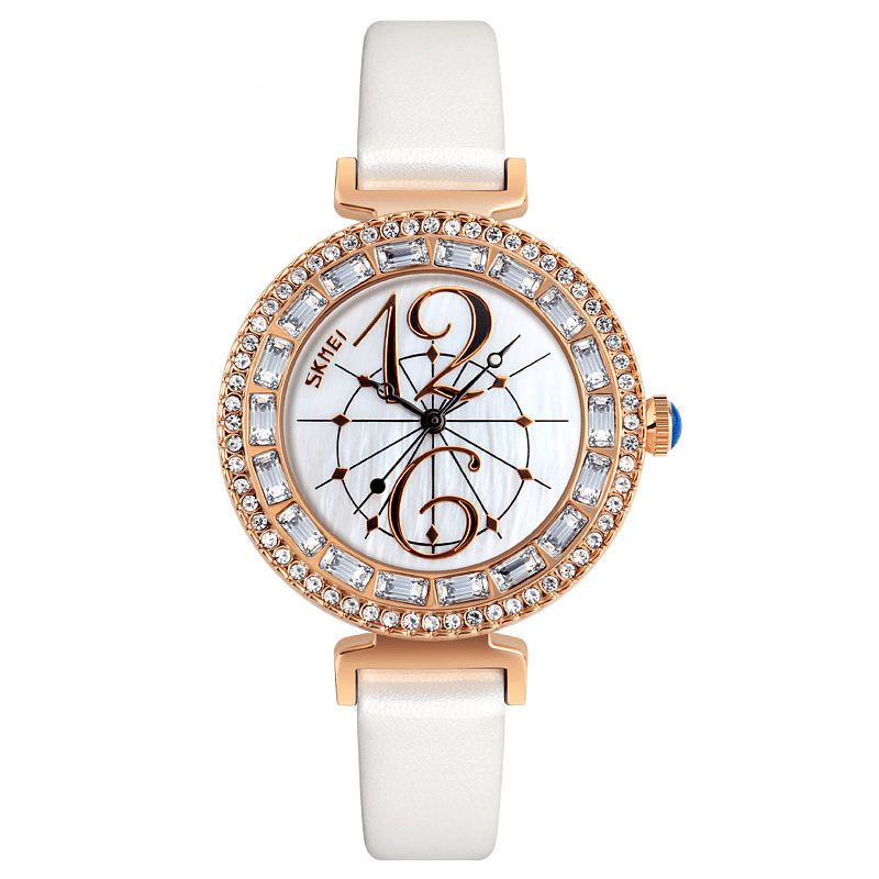 SKMEI 9158 Rhinestone Women Wrist Watch Shell Dial Waterproof Elegant Design Quartz Watch - MRSLM