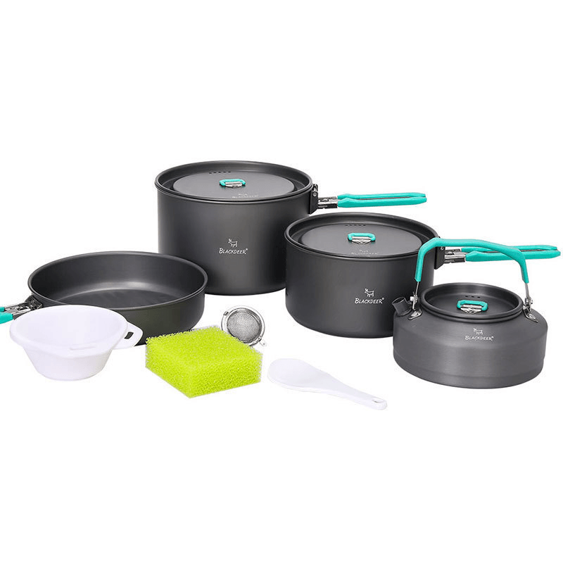 BLACKDEER 8Pcs/Set Picnic Pot Set Portable Soup Pot Durable Cookware Cooking Set Outdoor Camping Kitchen Pots - MRSLM