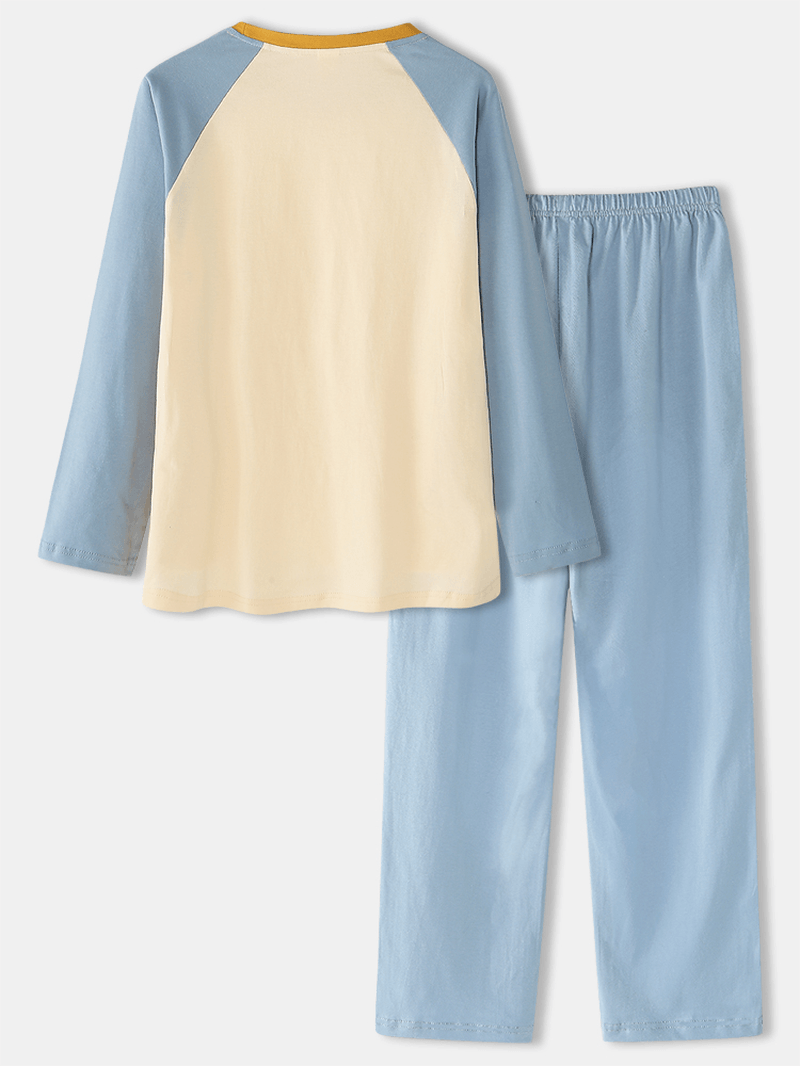 Women Cotton Cartoon Animal Print Raglan Sleeve Pullover Elastic Waist Home Pajama Set with Pocket - MRSLM