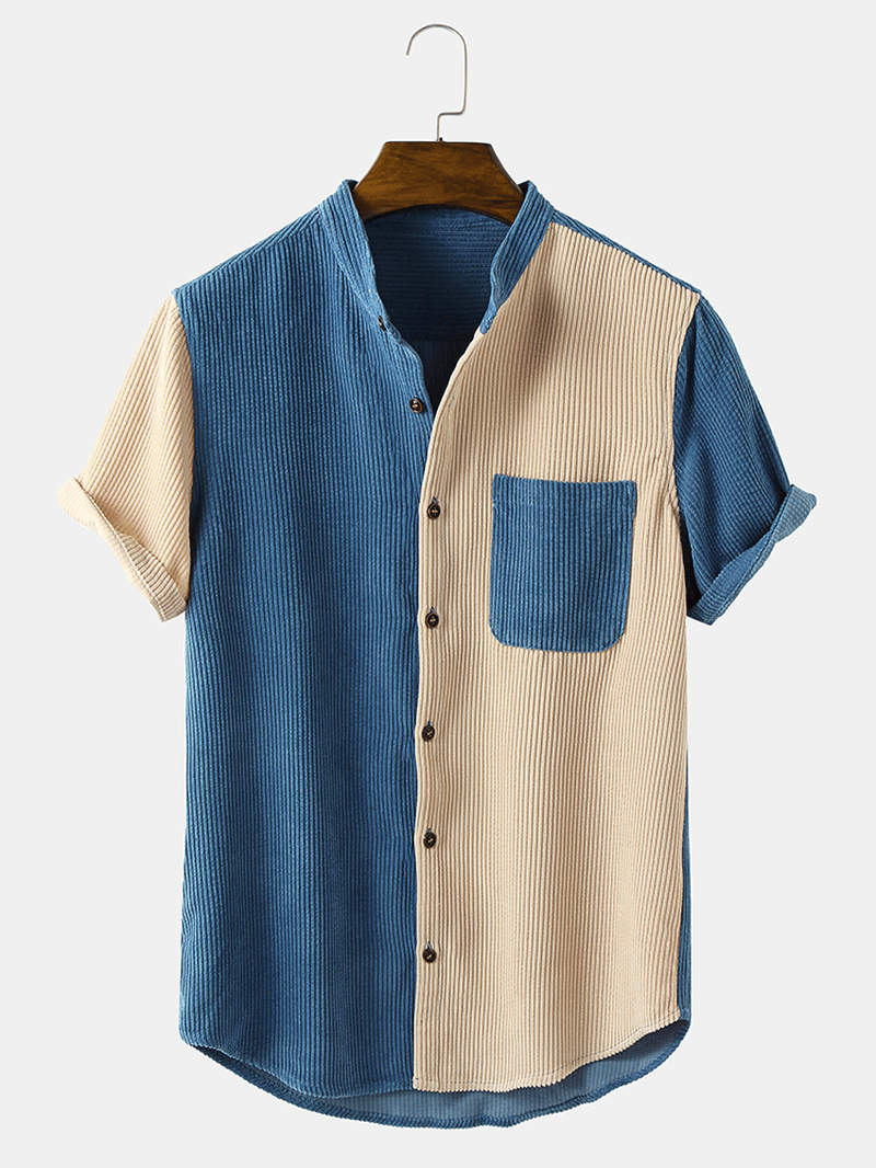 Vintage Corduroy Stand Collar Men's Casual Shirts - MRSLM