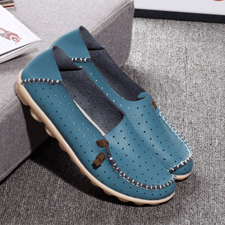Big Size Women Casual Flat Shoes Slip on Ballerina Flats Hollow Out Flat Loafers - MRSLM