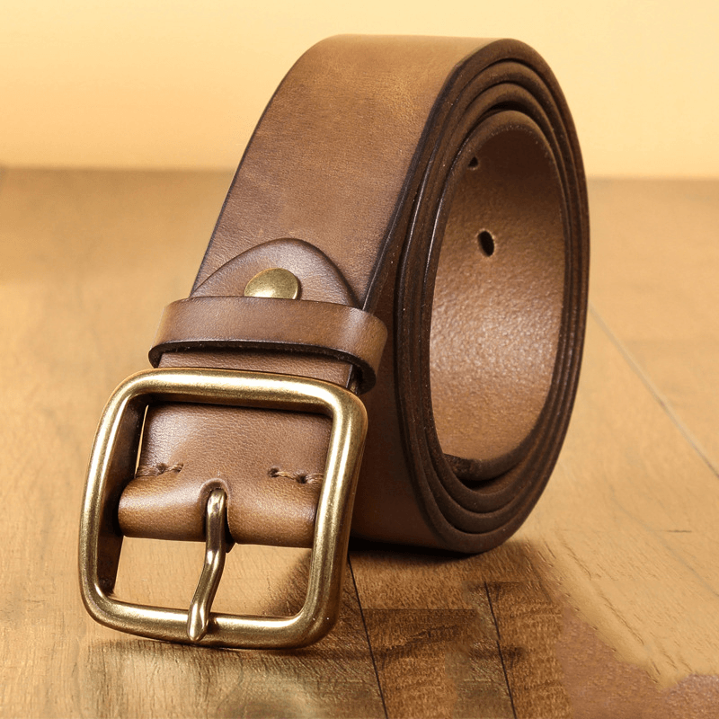 Men Genuine Leather 105/110/115/120/125/130Cm Retro First Layer Cowhide Copper Pin Buckle Jeans Suits Belt with Punch - MRSLM