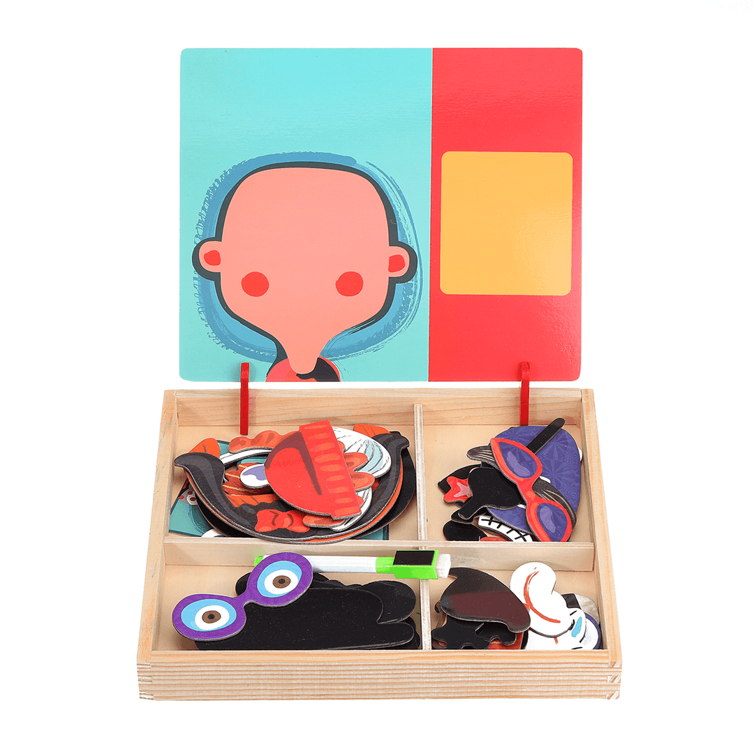 Wood Magnetic Drawing Board Animal Puzzle Toys Jigsaw Puzzle Toy Kids Early Educational Learning - MRSLM