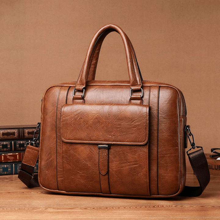 Men PU Leather Multifunction Multi-Pocket Vintage Messenger Bag Crossbody Bag Handbag Shoulder Bag - MRSLM