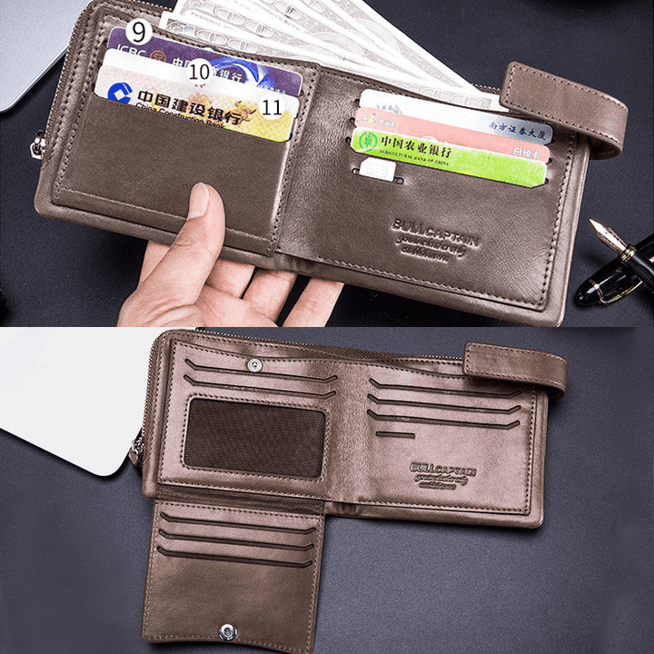 Men Genuine Leather RFID Anti-Theftretro Business Multi Card Slot Leather Card Holder Wallet - MRSLM