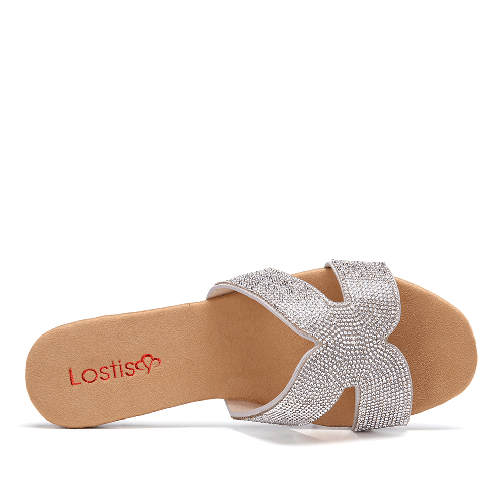 LOSTISY Women Beading Hollow Out Casual Slide Sandals - MRSLM