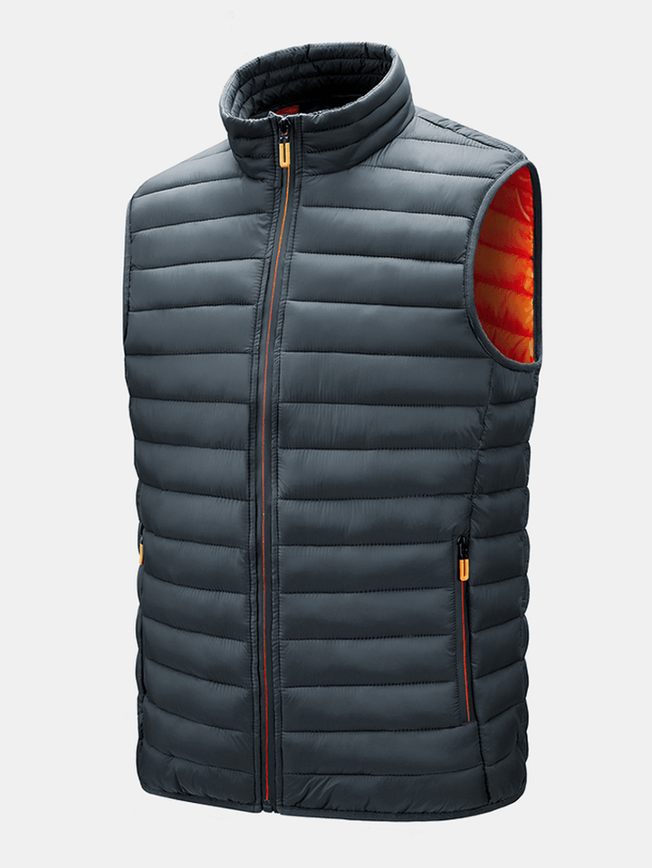 Mens Zip up Quilted Solid Sleevless Padded Vests with Welt Pocket - MRSLM