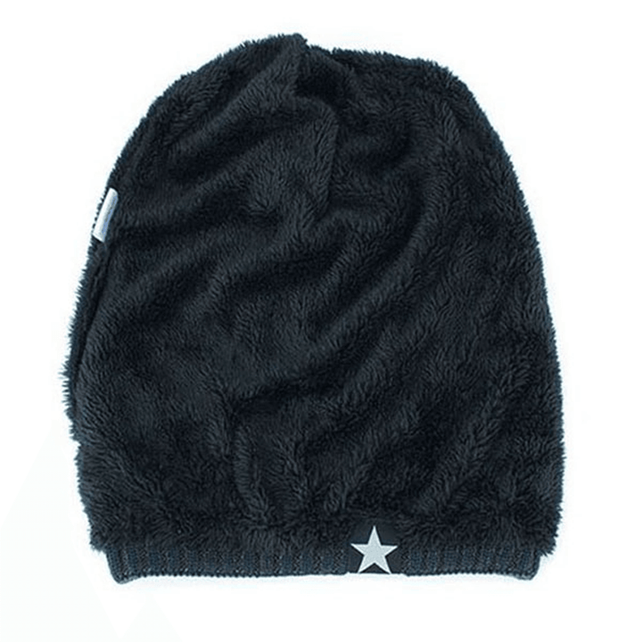 Men Women Stripe Knitted Warm Beanie Cap Velvet Lining Winter Skullies Hat - MRSLM