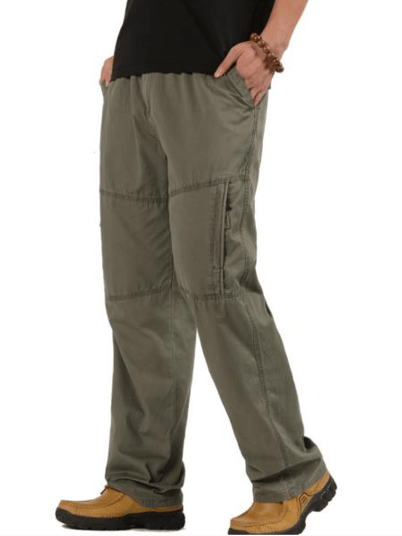 Mens Casual Straight Leg Loose Trousers Solid Color Elastic Waist Multi Pocket-Pants - MRSLM