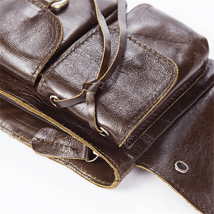 Men Vintage Genuine Leather Waist Bag Durable Retro Crossbody Bag - MRSLM