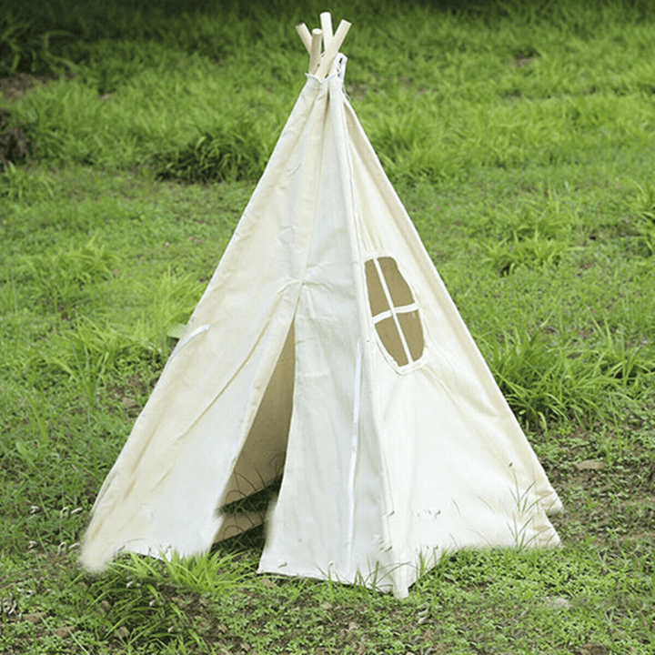Large Teepee Tent Kids Cotton Canvas Pretend Play House Entertainment for Boy Girls Children'S Gifts - MRSLM