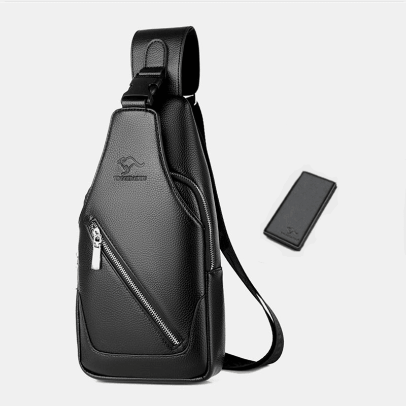 Men PU Leather USB Charging Waterproof Earphone Hole Business Crossbody Bag Chest Bag Sling Bag - MRSLM